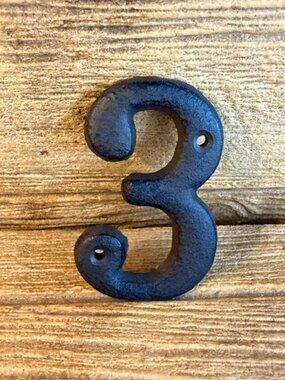 Number "3" (Three) House Address Number Solid Cast Iron 3 5/8" tall 13021-3